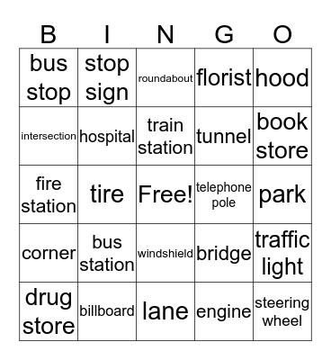 Transportation and Driving! Bingo Card