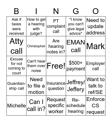 Untitled Bingo Card