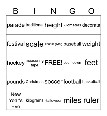 Vocabulary Review Bingo Card