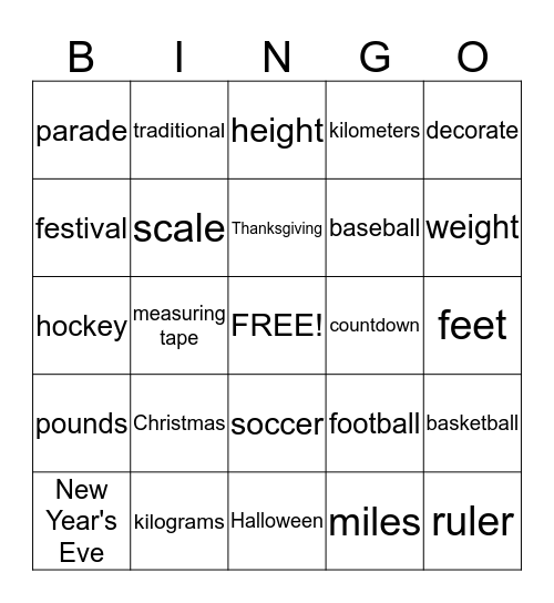 Vocabulary Review Bingo Card