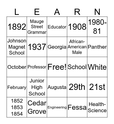 Happy Birthday, Mr. Augustus Roberson Johnson Bingo Card