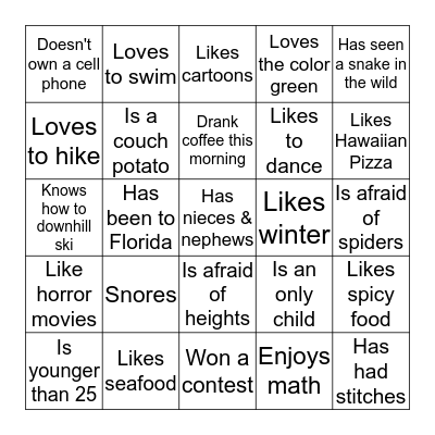 Find Someone Who Bingo Card