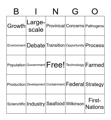 Canadian Salmon Farms  Bingo Card