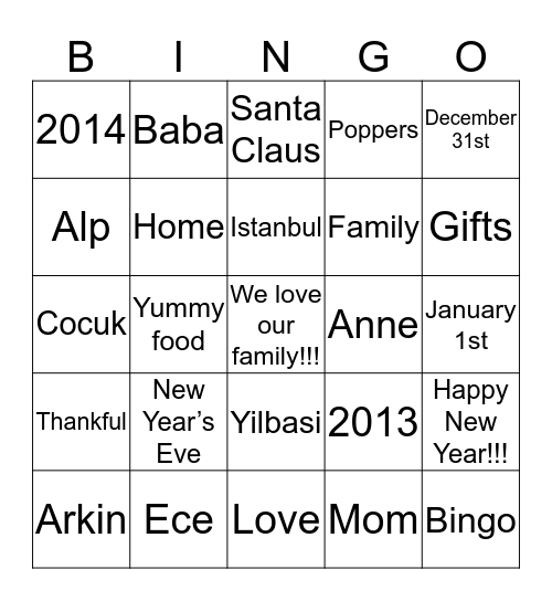 Yilbasi Bingosu Bingo Card