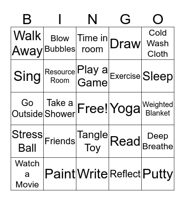 Coping Skills Bingo Card