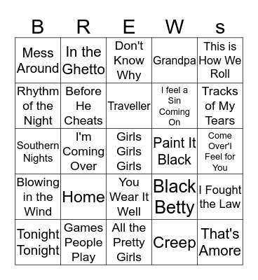 Boondocks Brews, Beats & Bingo 20-9 Bingo Card
