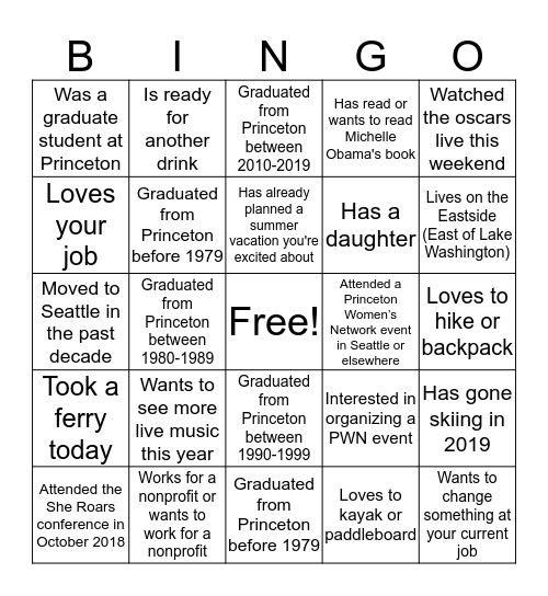 What is the next PWN event we should do? (write your ideas on the back) Bingo Card