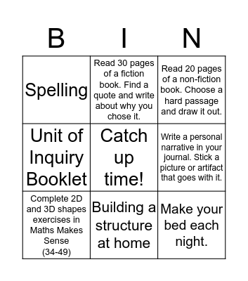 Bingo Learning Bingo Card