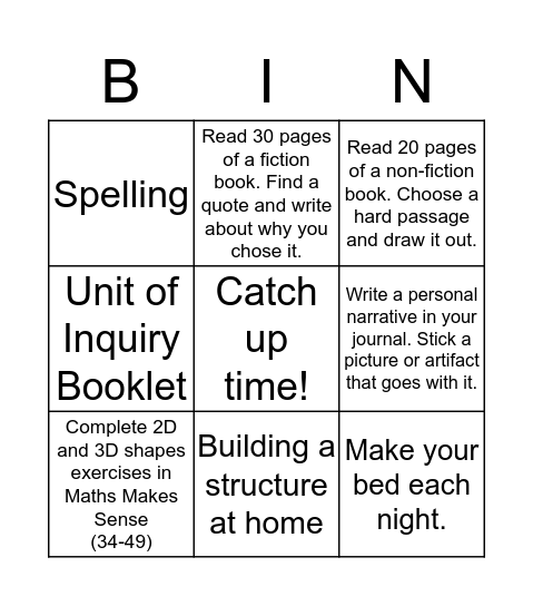 Bingo Learning Bingo Card