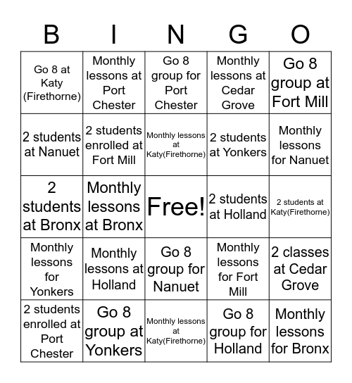 New Location Enrollment Bingo  Bingo Card