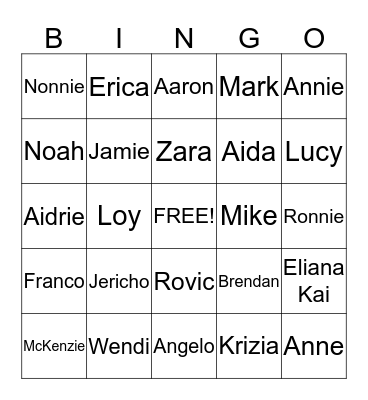 Armoreda's New Years Eve Party 2013 Bingo Card