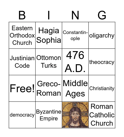 Byzantine Empire Bingo Card