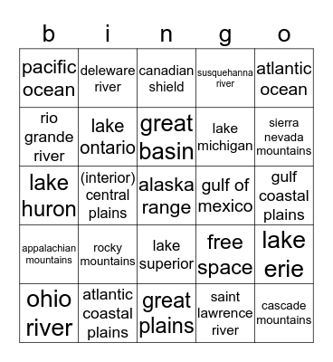 geo bingo Card