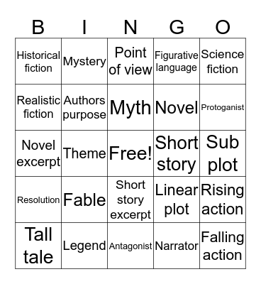 Fiction  Bingo Card