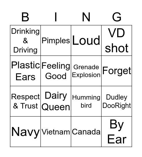 Dave Roever Bingo Card