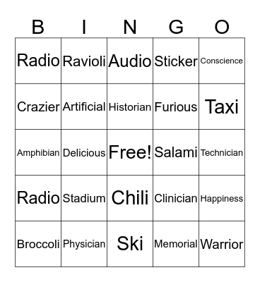 Power Word Bingo Card