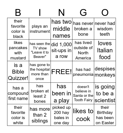 Find Someone Who  Bingo Card