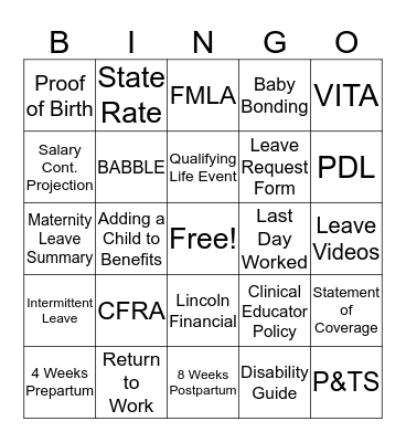 BABY SHOWER BINGO! ***DLS EDITION*** Bingo Card