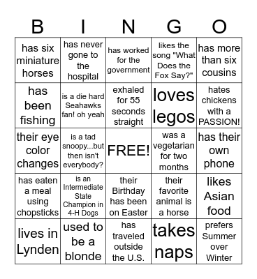 Find Someone Who Bingo Card