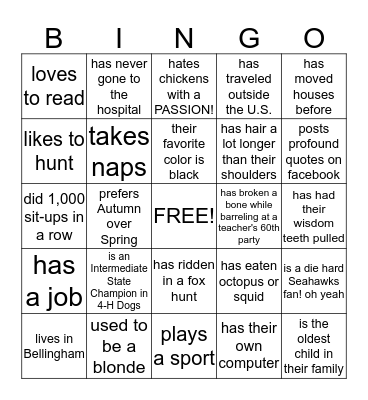 Find Someone Who Bingo Card