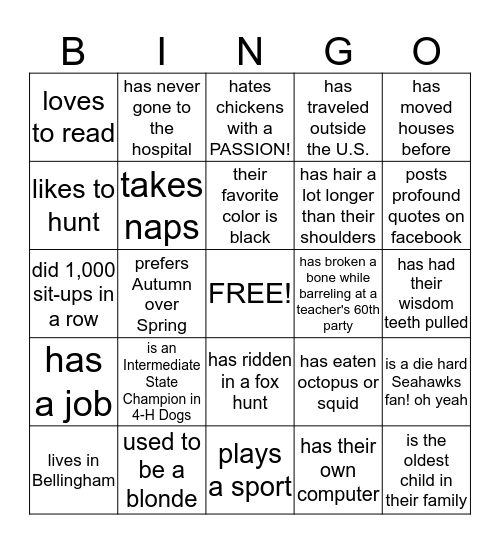 Find Someone Who Bingo Card