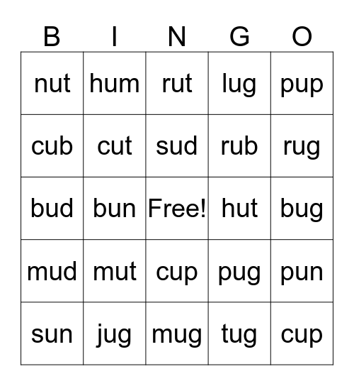 Short u Bingo Card