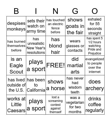 Find Someone Who Bingo Card