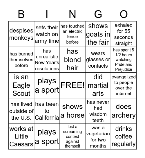 Find Someone Who Bingo Card