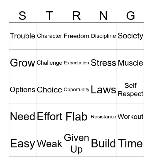 Lift The Weight Bingo Card