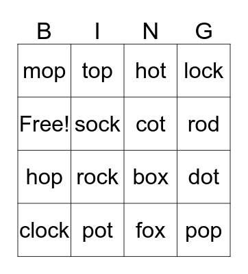 Short o Bingo Card