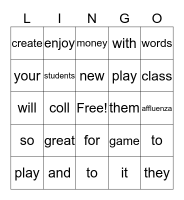 Money Lingo Bingo Card