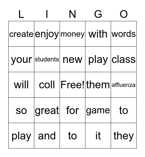 Money Lingo Bingo Card