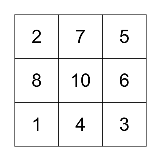 Number Bingo Card