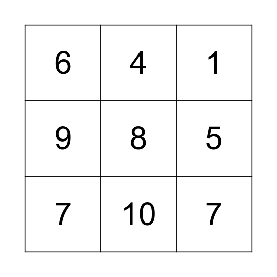 Number Bingo Card