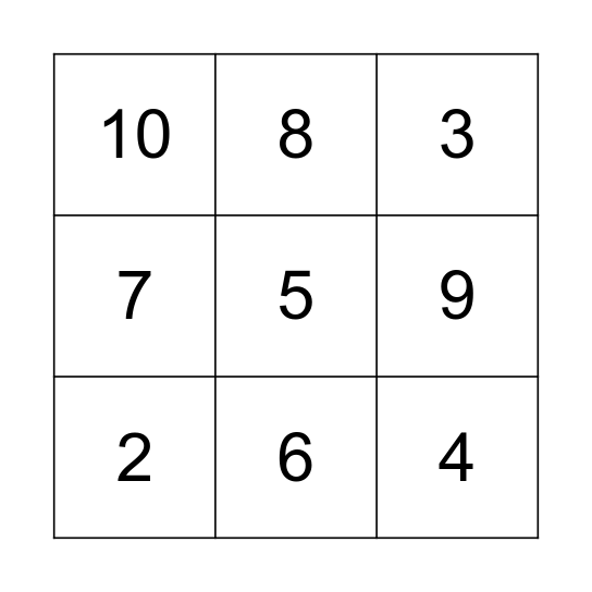 Number Bingo Card