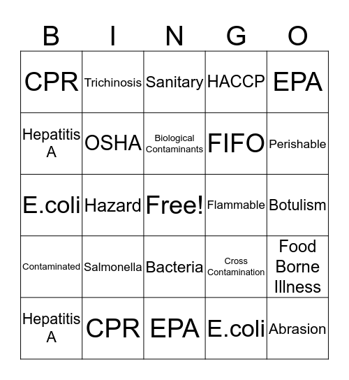 Safety Bingo Card