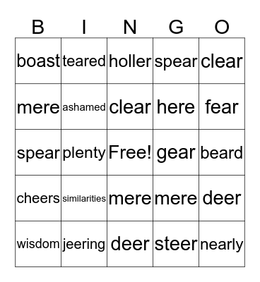 Vocabulary Bingo Card