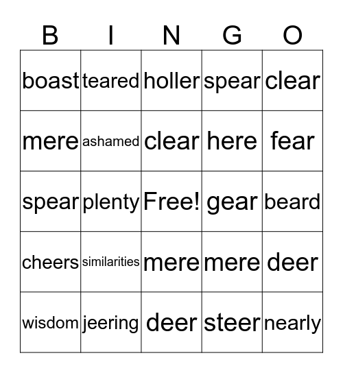 Vocabulary Bingo Card