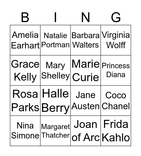 Women's History Month - Bingo Card