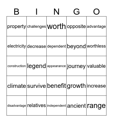 words from reading explorer Bingo Card