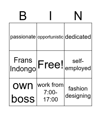 Fussiness opportunities in Design and Technology in Namibia  Bingo Card