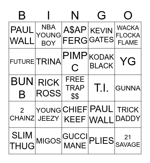 TRAP  Bingo Card