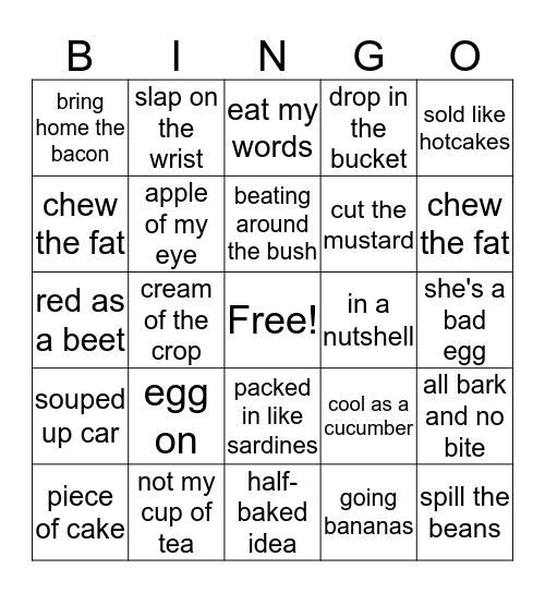 Idioms Bingo Card