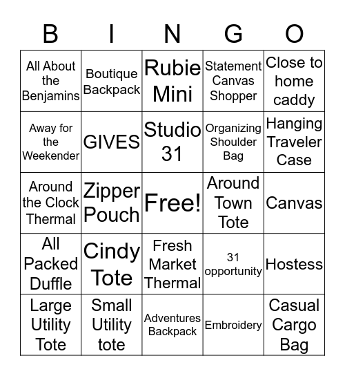 Spring Thirty-One Bingo Card