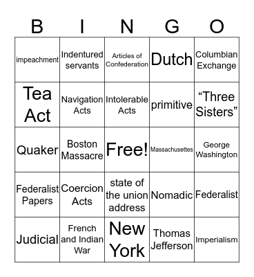 HIS103 Midterm Review Bingo Card