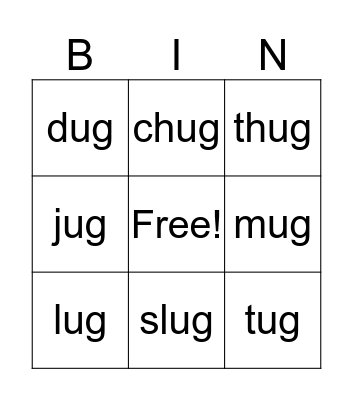 -UG Family Bingo Card