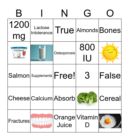 Bone Health Bingo Card