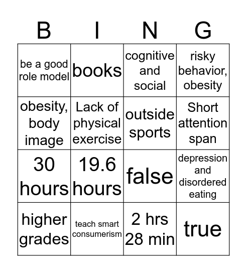 Impact of Media Bingo Card