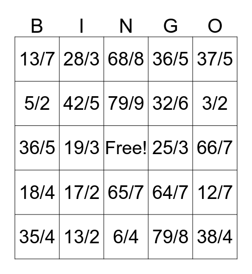 Improper Fractions to Mixed Number Bingo Card