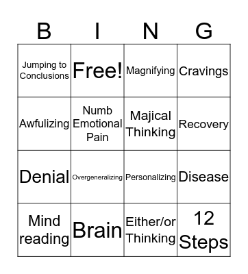 Recovery Bingo Card
